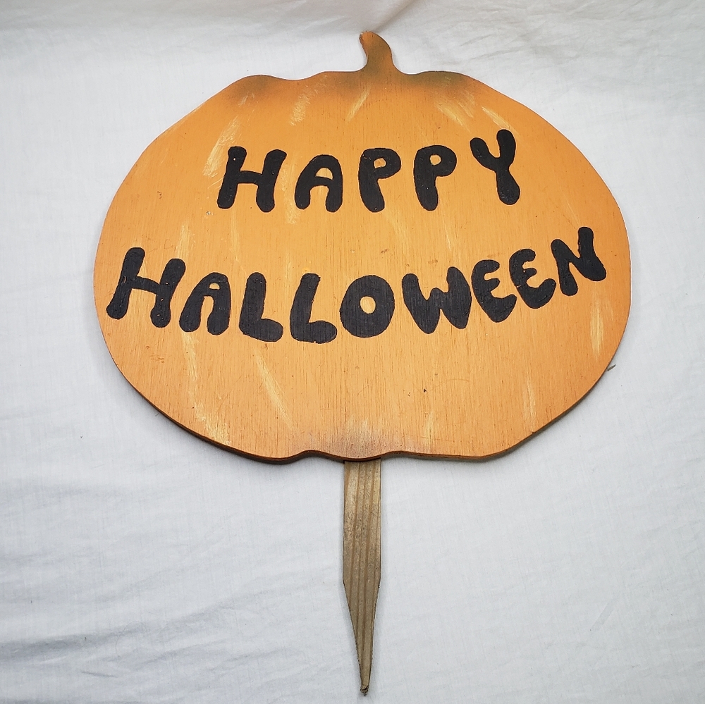 Happy Halloween Wooden Pumpkin Yard Sign